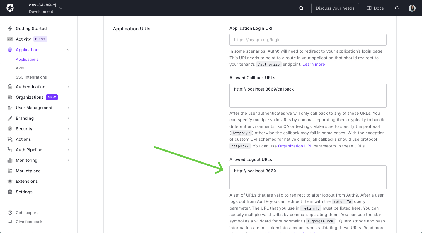 Allowed Logout URLs в Auth0