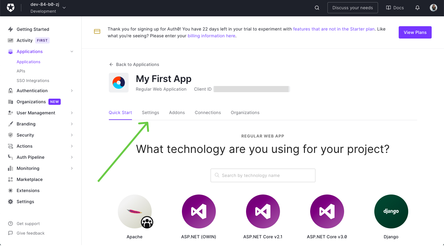Настройки проекта в Auth0