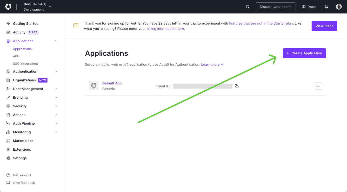 Создание нового проекта в Auth0