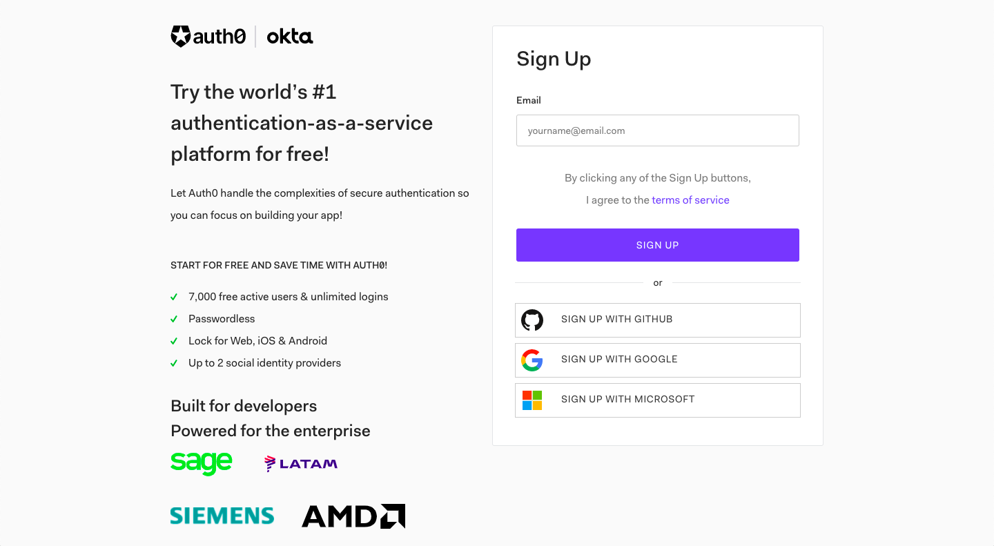 Регистрация проекта в Auth0