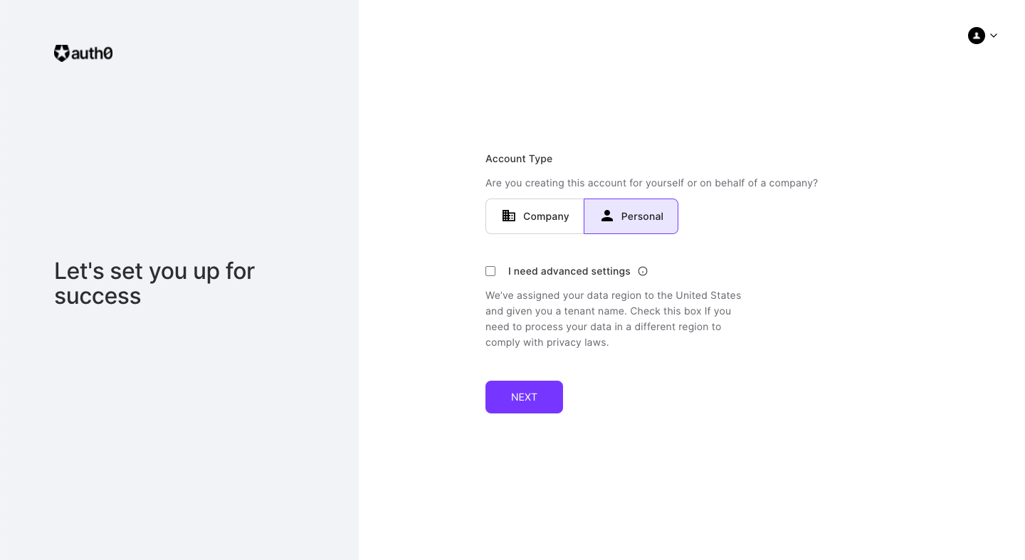 Выбор типа аккаунта в Auth0